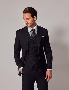Black Twill Weave 3 Piece Italian Tailored Suit - 1913 Collection-preview2