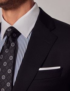 Men's Black Twill Weave 3 Piece Italian Tailored Suit - 1913 Collection ...