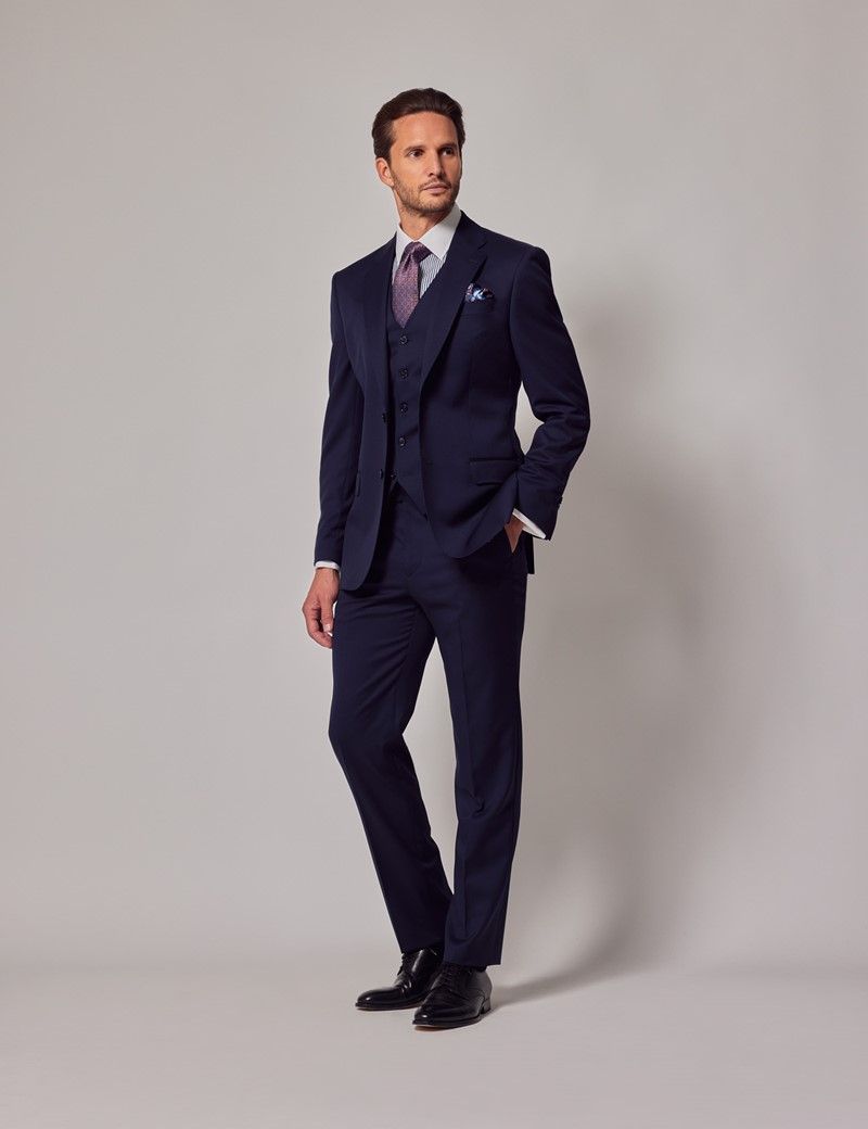 Men's Dark Blue Tailored Fit 3 Piece Suit - 1913 Collection | Hawes ...