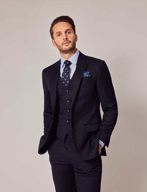 Navy Twill Weave 3 Piece Italian Tailored Suit - 1913 Collection