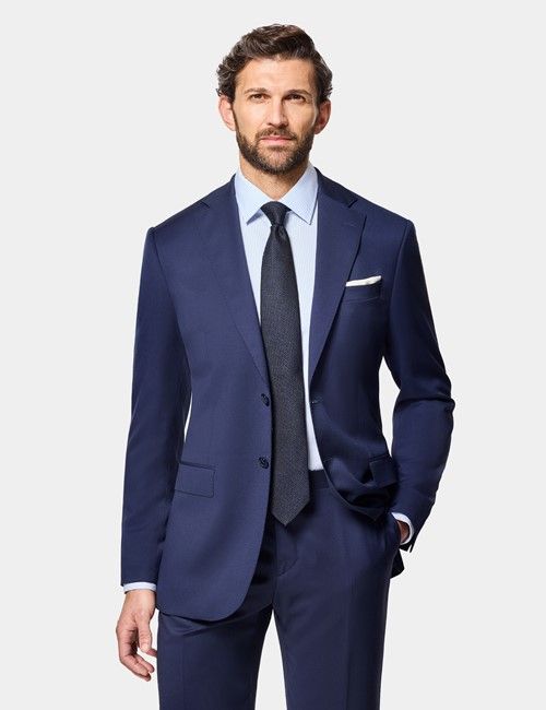 Slim Fit Navy & White Bengal Stripe Twill Non-Iron Shirt