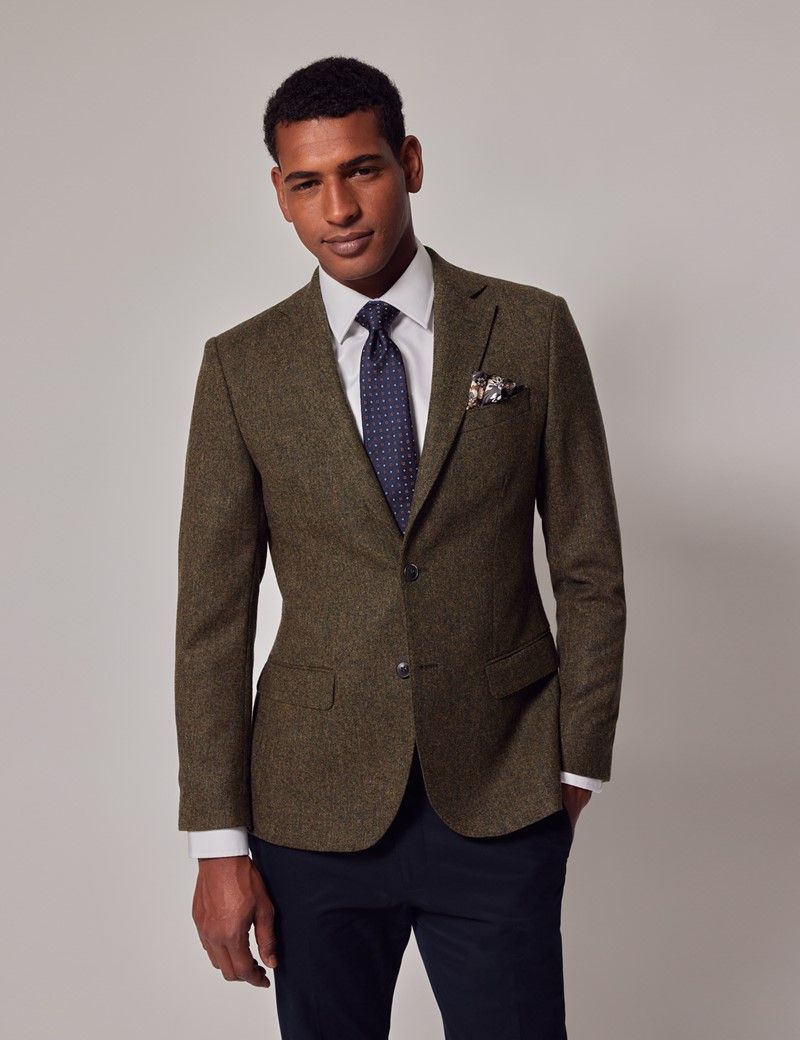 Men's Green Tweed Slim Suit Jacket - 1913 Collection | Hawes & Curtis