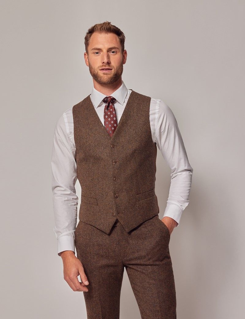 Men's Brown Tweed 1913 Collection 3 Piece Slim Suit - 1913 Collection ...