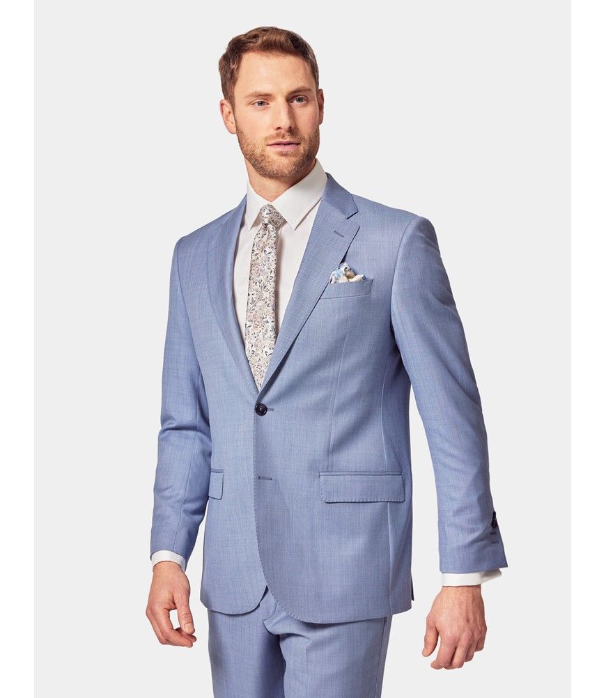 Men's Light Blue Tailored Fit Sharkskin Italian Suit Jacket