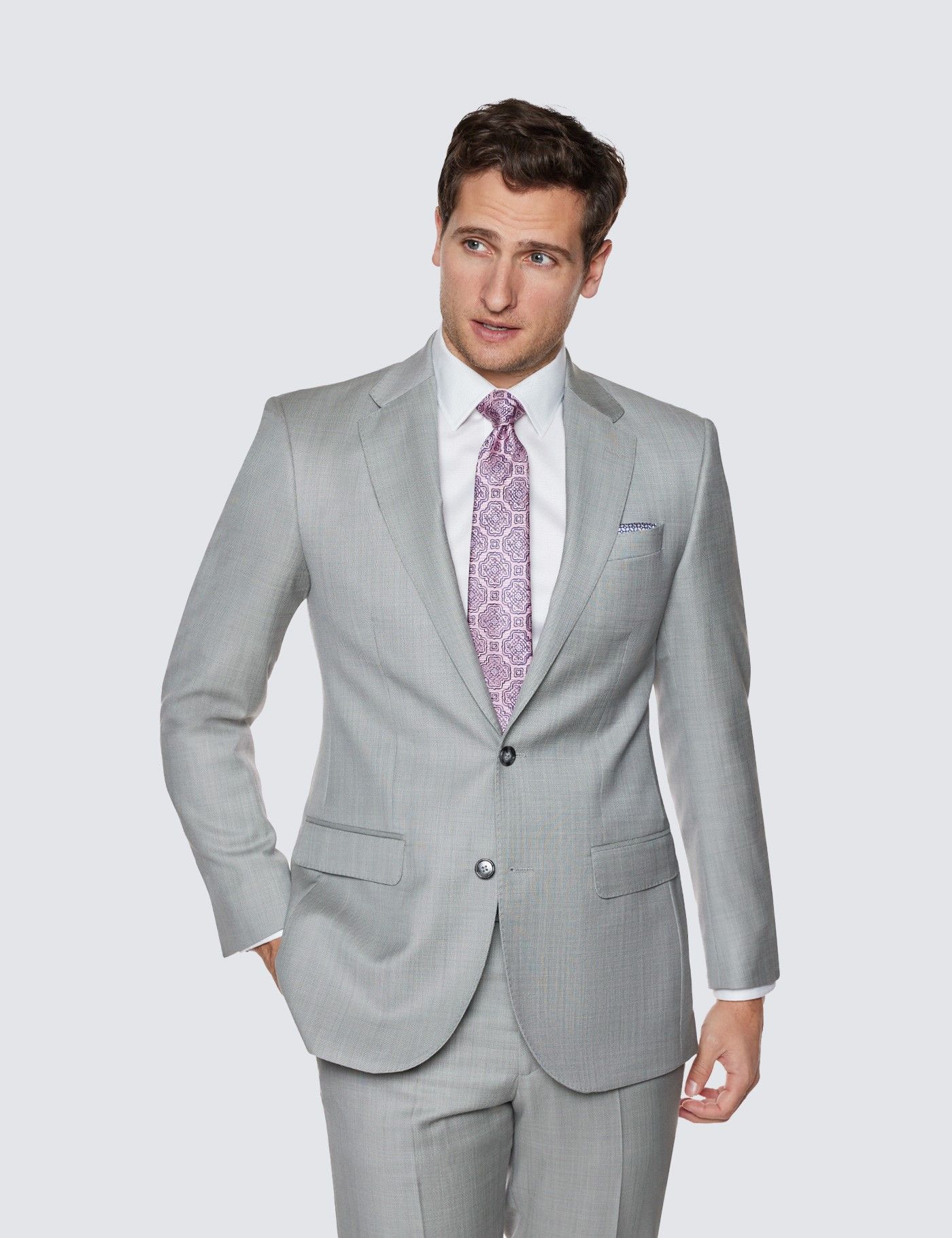 Men's Light Grey Tailored Fit Sharkskin Italian Suit Jacket Men's Light Grey Tailored Fit Sharkskin Italian Suit Jacket