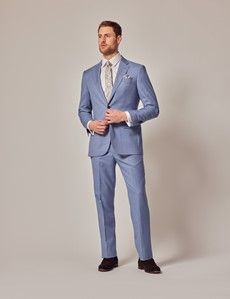 Light Blue Sharkskin Tailored Italian Suit - 1913 Collection