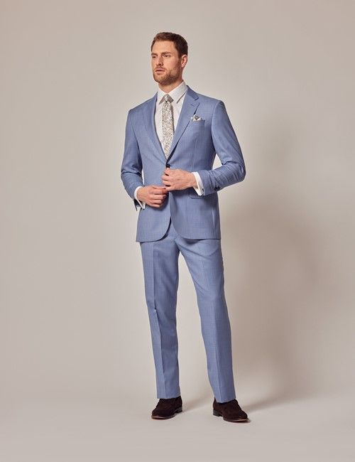 Light Blue Sharkskin Tailored Italian Suit - 1913 Collection