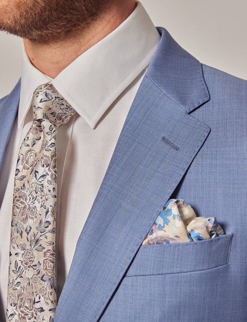 Light Blue Sharkskin Tailored Italian Suit - 1913 Collection-preview
