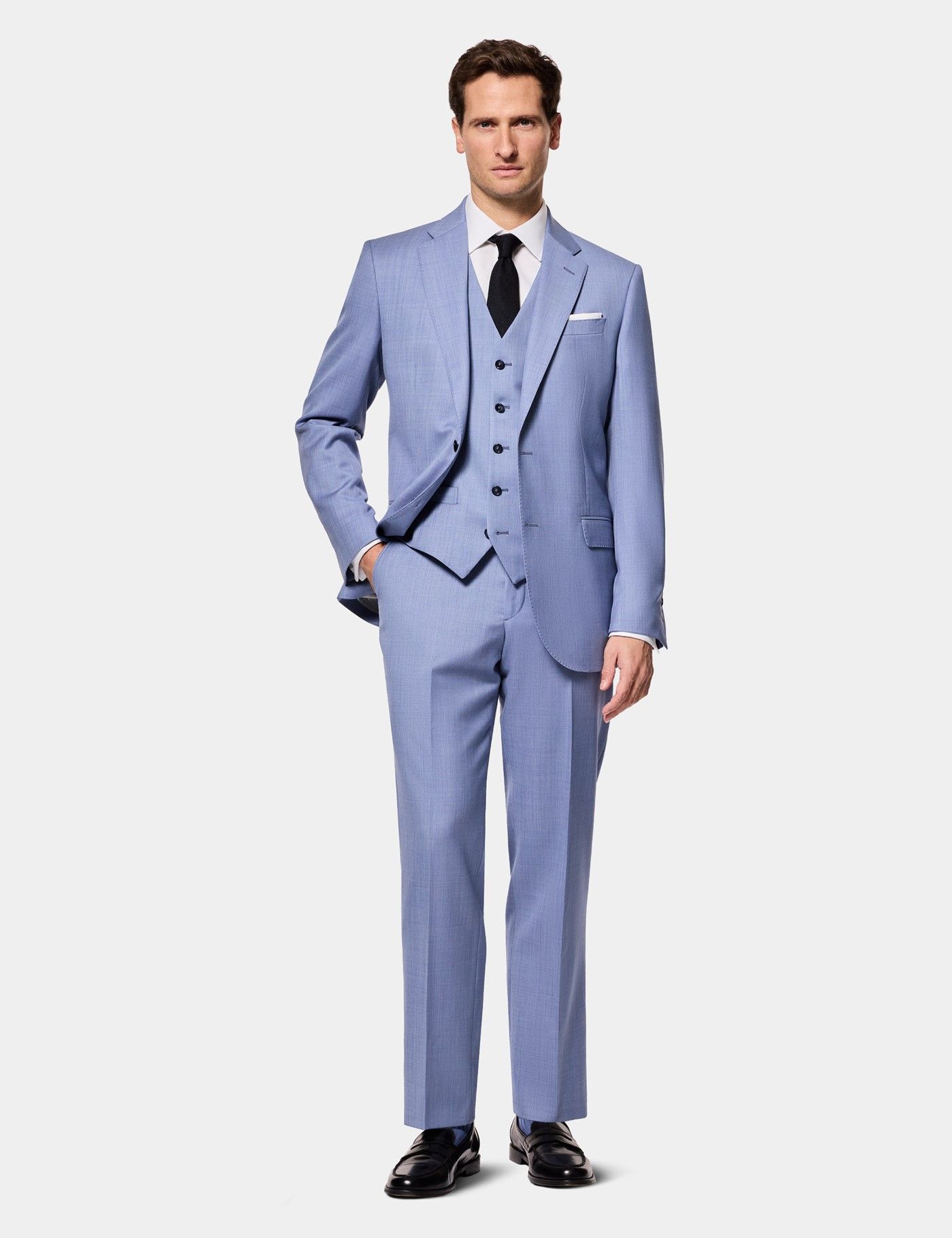 Three Piece Suit Vestito Uomo Color Ghiaccio Men's Icy Blue Piece Suit Slim  Fit Wedding And