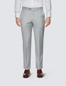 Men’s Light Grey Tailored Fit Sharkskin 3 Piece Italian Suit - 1913 Collection-preview8