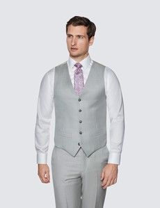 Men’s Light Grey Tailored Fit Sharkskin 3 Piece Italian Suit - 1913 Collection-preview11
