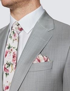 Men’s Light Grey Tailored Fit Sharkskin 3 Piece Italian Suit - 1913 Collection-preview3