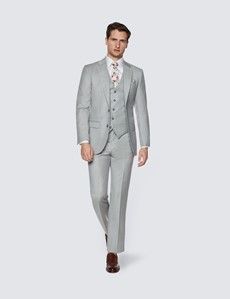 Men’s Light Grey Tailored Fit Sharkskin 3 Piece Italian Suit - 1913 Collection