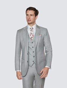 Men’s Light Grey Tailored Fit Sharkskin 3 Piece Italian Suit - 1913 Collection-preview1