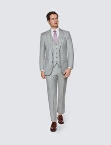 Men’s Light Grey Tailored Fit Sharkskin 3 Piece Italian Suit - 1913 Collection-preview14