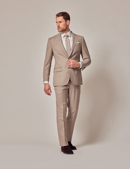 Stone Sharkskin Tailored Italian Suit - 1913 Collection