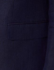 Navy Herringbone Tailored Linen Italian Suit Jacket - 1913 Collection-preview2