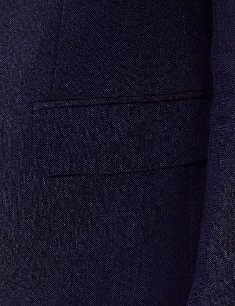 Navy Herringbone Tailored Linen Italian Suit Jacket - 1913 Collection ...