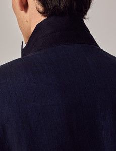 Navy Herringbone Tailored Linen Italian Suit Jacket - 1913 Collection-preview5