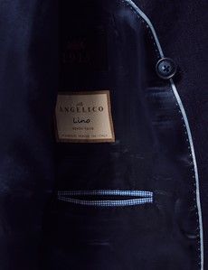 Navy Herringbone Tailored Linen Italian Suit Jacket - 1913 Collection-preview3