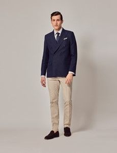 Navy Herringbone Tailored Linen Italian Suit Jacket - 1913 Collection-preview7