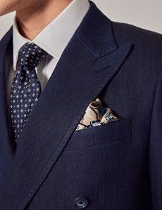 Navy Herringbone Tailored Linen Italian Suit Jacket - 1913 Collection-preview1