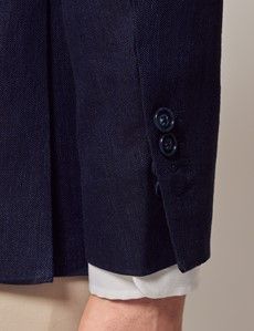 Navy Herringbone Tailored Linen Italian Suit Jacket - 1913 Collection-preview6