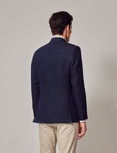 Navy Herringbone Tailored Linen Italian Suit Jacket - 1913 Collection-preview4