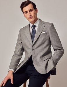 Grey Linen Tailored Suit Jacket