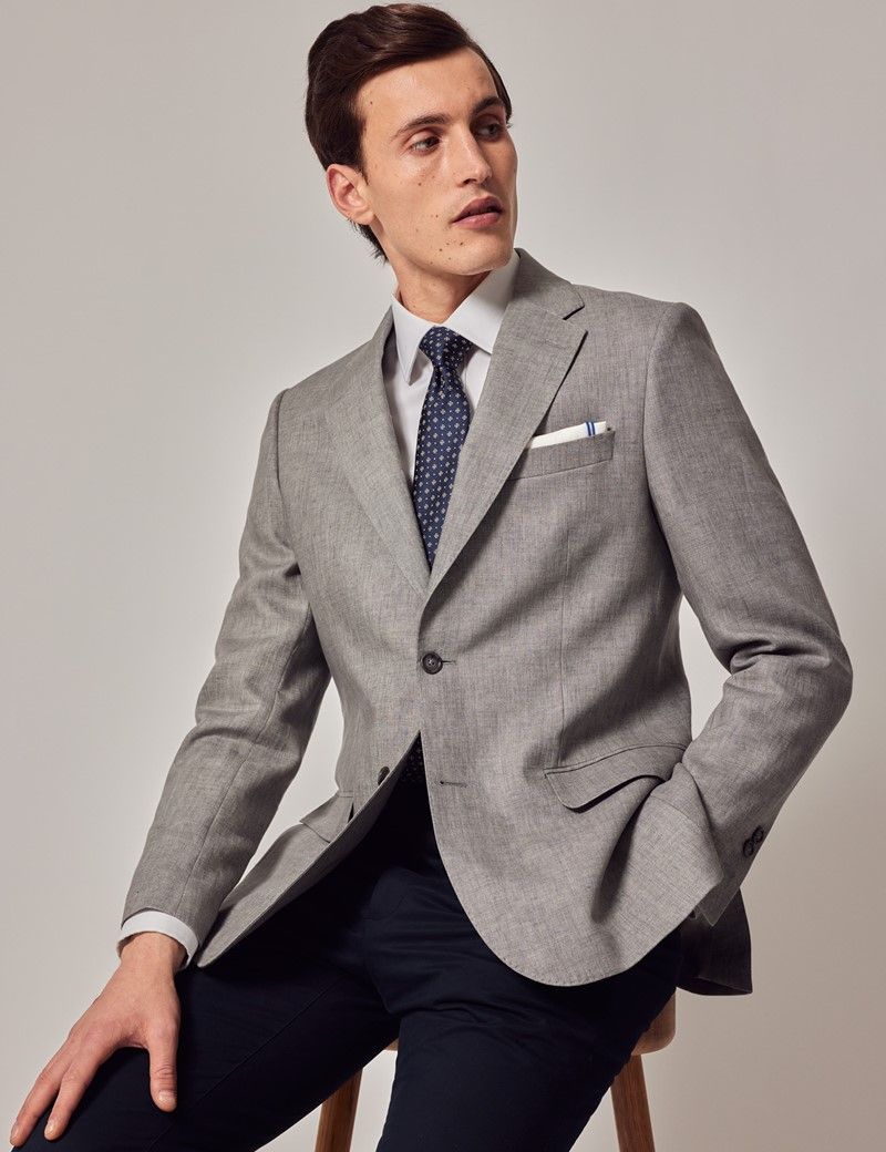 Grey Linen Tailored Suit Jacket | Hawes and Curtis