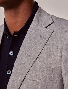 Light Grey Hopsack Linen Italian Slim Suit Jacket - 1913 Collection-preview1