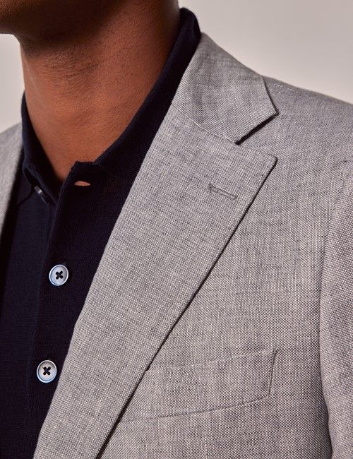 Light Grey Hopsack Linen Italian Slim Suit Jacket - 1913 Collection-preview