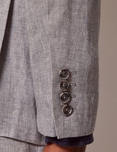 Light Grey Hopsack Linen Italian Slim Suit Jacket - 1913 Collection-preview6