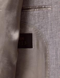 Light Grey Hopsack Linen Italian Slim Suit Jacket - 1913 Collection-preview3