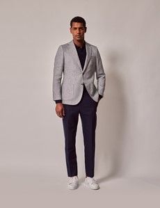 Light Grey Hopsack Linen Italian Slim Suit Jacket - 1913 Collection-preview7