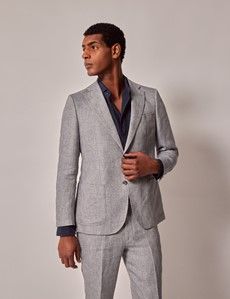 Light Grey Hopsack Linen Italian Slim Suit Jacket - 1913 Collection-preview8