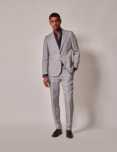 Light Grey Hopsack Linen Italian Slim Suit Jacket - 1913 Collection-preview10