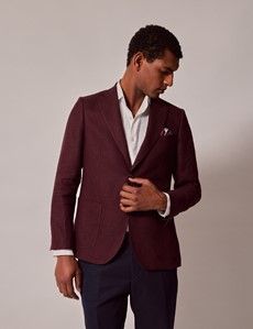 Burgundy Hopsack Linen Italian Slim Suit Jacket - 1913 Collection