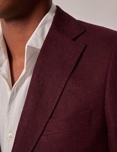 Burgundy Hopsack Linen Italian Slim Suit Jacket - 1913 Collection-preview1