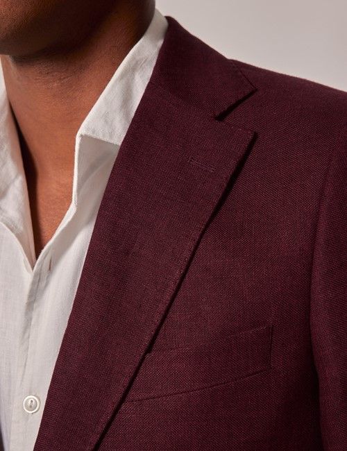 Burgundy Hopsack Linen Italian Slim Suit Jacket - 1913 Collection-preview