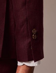 Burgundy Hopsack Linen Italian Slim Suit Jacket - 1913 Collection-preview5