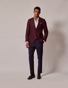 Burgundy Hopsack Linen Italian Slim Suit Jacket - 1913 Collection-preview6