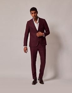Burgundy Hopsack Linen Italian Slim Suit Jacket - 1913 Collection-preview8