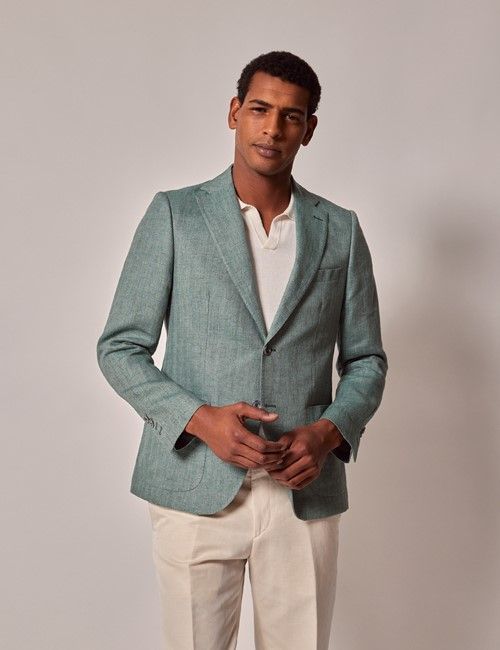 Slim Fit Sea Green Herringbone 1913 Suit Jacket