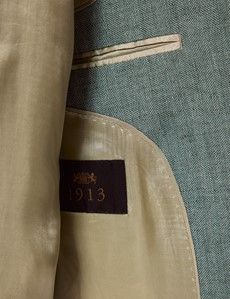 Sea Green Herringbone Linen Italian Slim Suit Jacket - 1913 Collection-preview3