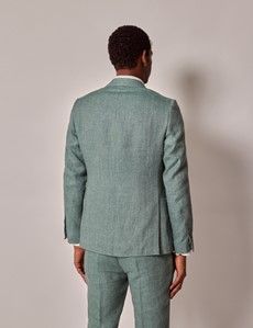 Sea Green Herringbone Linen Italian Slim Suit Jacket - 1913 Collection-preview7