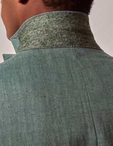 Sea Green Herringbone Linen Italian Slim Suit Jacket - 1913 Collection-preview8