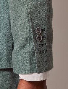 Sea Green Herringbone Linen Italian Slim Suit Jacket - 1913 Collection-preview9