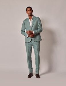 Sea Green Herringbone Linen Italian Slim Suit Jacket - 1913 Collection-preview10