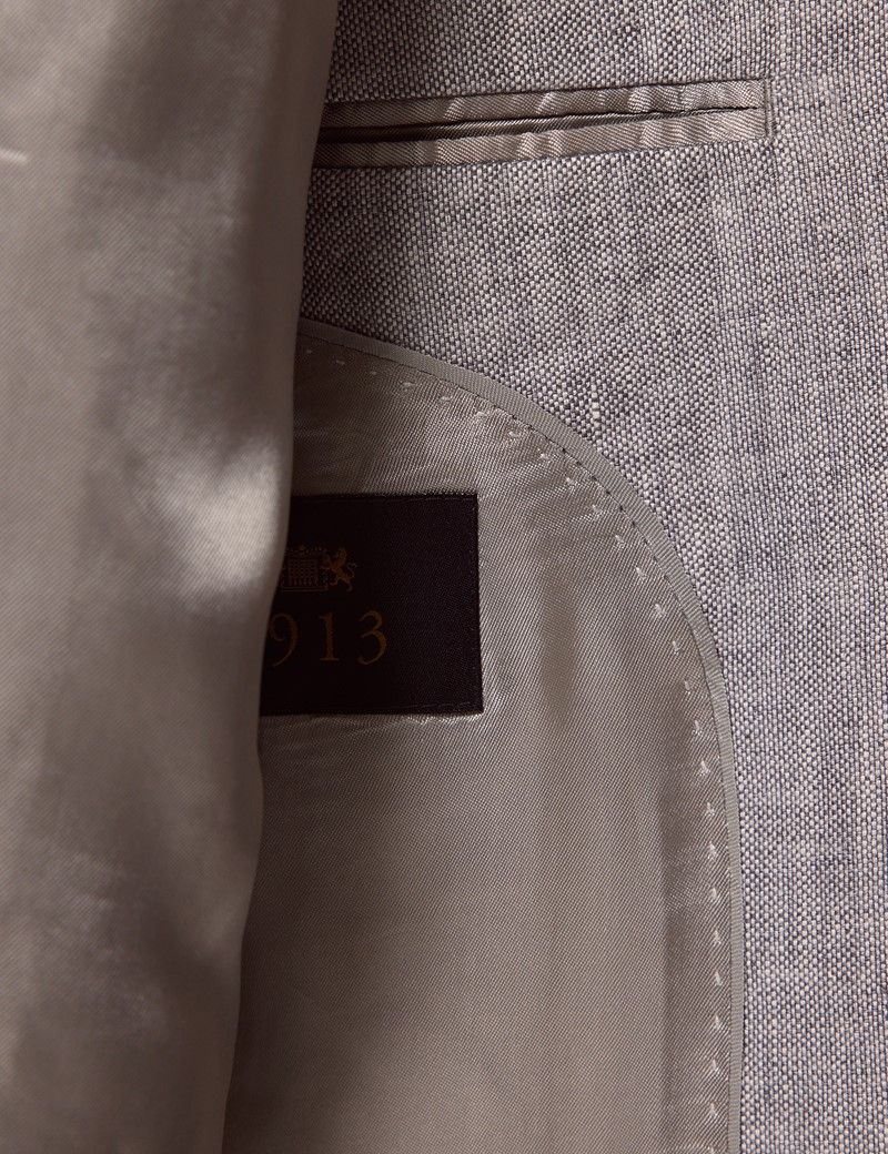 Men's Light Grey Hopsack Linen Italian Slim Suit - 1913 Collection ...